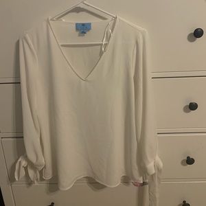 White Flowy Blouse with Tie Sleeves